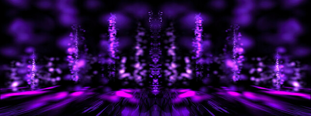 Abstract purple background, toxic neon smoke, empty night scene, smoke, rays, lights.