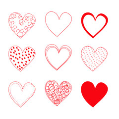 Red and white  set of hearts