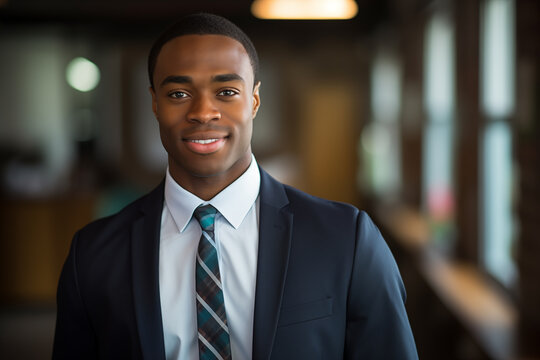 Young African American man in  business uniform