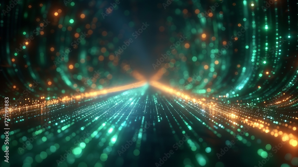 Aufkleber Blue green background with digital technology internet network speed connection, cyber nano information, abstract communication, future tech data, Ai big data lines dots