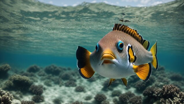  clown triggerfish swimming in ocean