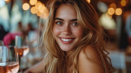 Lovely pair enjoying a romantic outing at a bistro while sipping ros√©.