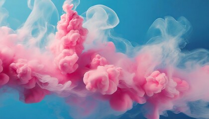 puffs of pink smoke in front of a blue background stock photo in the style of bold color blobs resin juxtaposed imagery realistic hyper detail - obrazy, fototapety, plakaty
