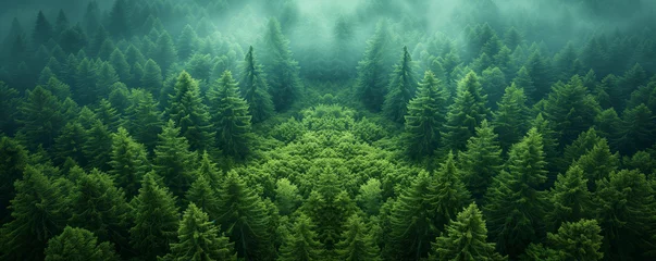 Zelfklevend Fotobehang Mistige ochtendstond Amazing mystical rising fog forest trees landscape in black forest 