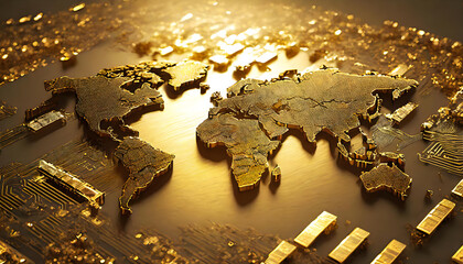 Chipwar Cartography The World Map Rests on a Circuit Board.