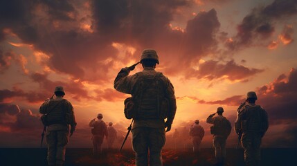 Honoring Heroes: Soldier and USA Flag in Patriotic Sunrise Scene. Concept National holidays. Flag Day. Veterans Day. Memorial Day. Independence Da. Patriot Day. Generative AI.
