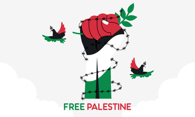 Hand-drawn free Palestine's lives matter. Concept of Freedom and Peace Illustration.