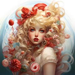 Candy Girl Fantasy with white hair and lollipop