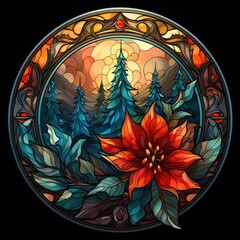 Stained Glass Flowers landscape in the forest
