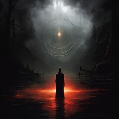 lonely silhouette of a man in the night