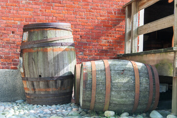 wooden barrels building exterior salem