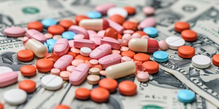 Close up of pills and money.