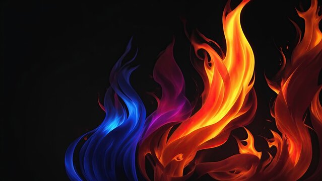 Colorful fire and flames with a black background