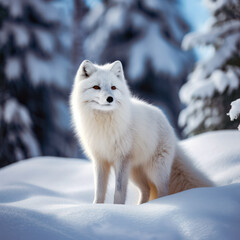 Obraz premium lifestyle photo artic fox standing in snow.