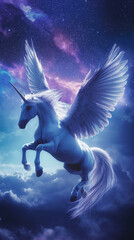 Obraz na płótnie Canvas Ethereal Pegasus Soaring in Twilight Sky - greek mythology - mythical