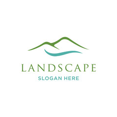 Mountain Peaks River Creek Simple logo design Vector
