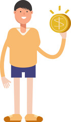 Boy Character Holding Dollar Coin
