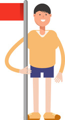 Boy Character Holding Flag Pole
