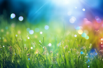 Obraz premium spring blur background with grass and sun