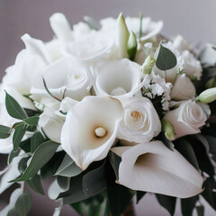 White bridal bouquet, roses and other flowers