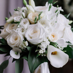White bridal bouquet, roses and other flowers