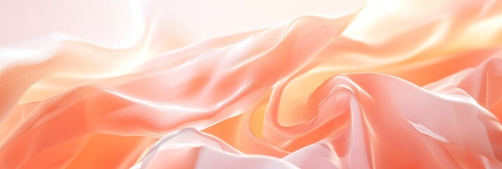 Obraz premium Abstract pink banner with fabric texture. Peach wavy textile background.