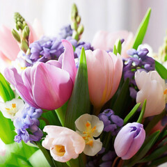 Spring easy bouquet, gift idea, tulips and other flowers