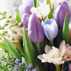 Spring easy bouquet, gift idea, tulips and other flowers