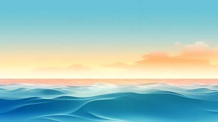 Naklejka na ściany i meble Sandy beach with light blue transparent water waves and sunlight, tranquil aerial beach scene