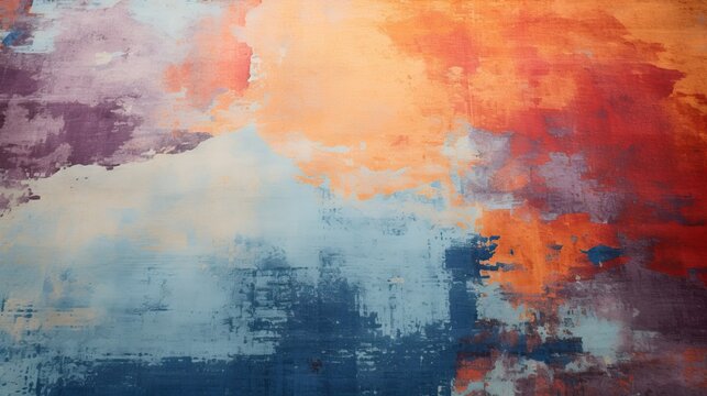 Abstract Colorful grunge texture Background. Orange, red, and blue gradient stained aged wall  rust pattern Surface painting canvas Digital art illustration