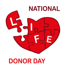 National donor day, health, heart with puzzle, February, vector, illustration, life
