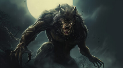 Werewolf Monster Night Prowler Horrific Fantasy Art Style Horror