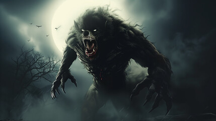 Werewolf Monster Night Prowler Horrific Fantasy Art Style Horror