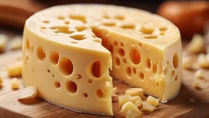 Close up of fresh cheese on wooden table