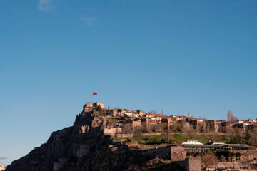 Ankara, Turkey-January 22, 2024: View of Ankara castle from the sheriff of Hacı Bayram Veli Mosque,