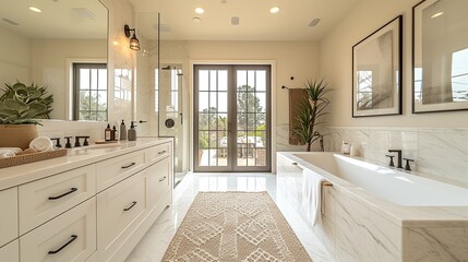 Modern minimalist bathroom interior Southern California-style. Created with Generative AI