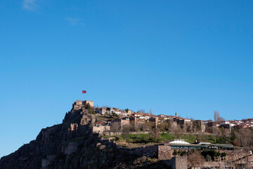 Ankara, Turkey-January 22, 2024: View of Ankara castle from the sheriff of Hacı Bayram Veli Mosque,