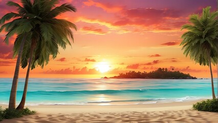 Fototapeta na wymiar magnificent tropical sunset view with a lovely beach backdrop
