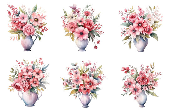 Vintage flowers in a watercolor vase