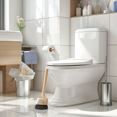 Bathroom and Toilet Seat Cleaning with Brush and Cleaner