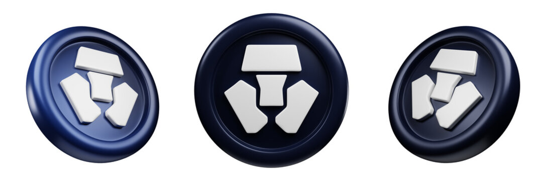 Cronos or CRO Dark Blue Coin 3d Set rendering cryptocurrency illustration cartoon style, blockchain or cryptocurrency design theme