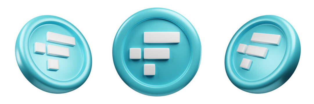 FTX Token or FTT Teal Coin 3d Set rendering cryptocurrency illustration cartoon style, blockchain or cryptocurrency design theme
