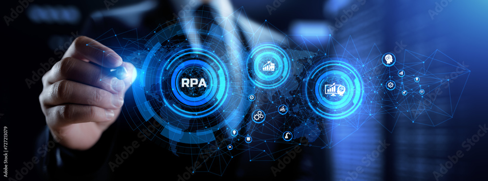Aufkleber rpa robotic process automation business process optimisation innovation technology concept.