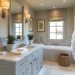 Modern minimalist bathroom interior Southern California-style. Created with Generative AI