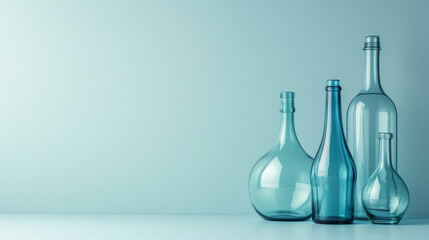Minimalistic decorative glass bottles background concept with empty space. 
 - obrazy, fototapety, plakaty