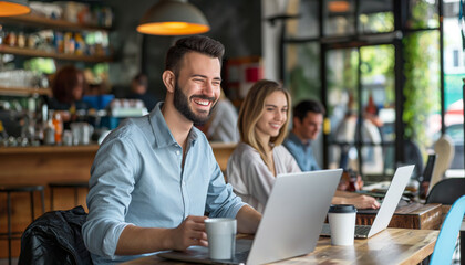 Corporate Coffee Break: Happy Business People in Office Environment