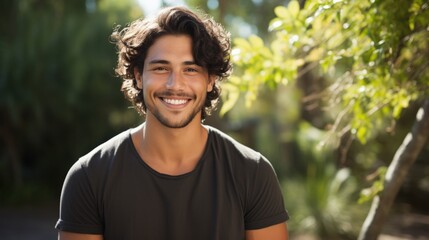 Naklejka na ściany i meble Young hispanic man smiling confident walking at street