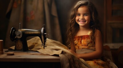 Fototapeta na wymiar young girl seamstress smiling