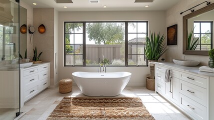 Fototapeta na wymiar Modern minimalist bathroom interior Southern California-style. Created with Generative AI
