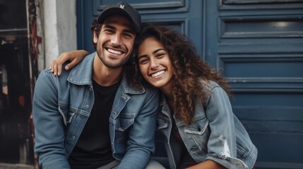 Young hispanic couple wearing casual clothes success